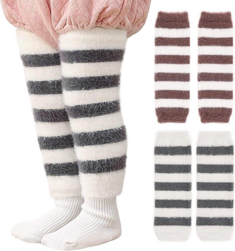 XEPST 2 Pairs Stripe Baby Toddler Leg Warmers, Unisex Legwarmers Knee Socks Knee Protector Leg Sleeves Leggings for Boys Girls Fit to 0-5 Years, One size(White+Gray and White+Coffee) - Image 1